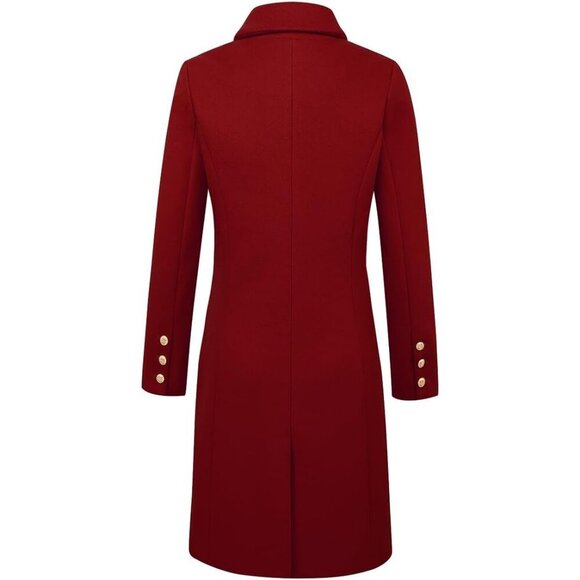 Women's Maple Red Double-Breasted Wool Midi Trench Peacoat for Fall & Winter - Picture 5 of 8